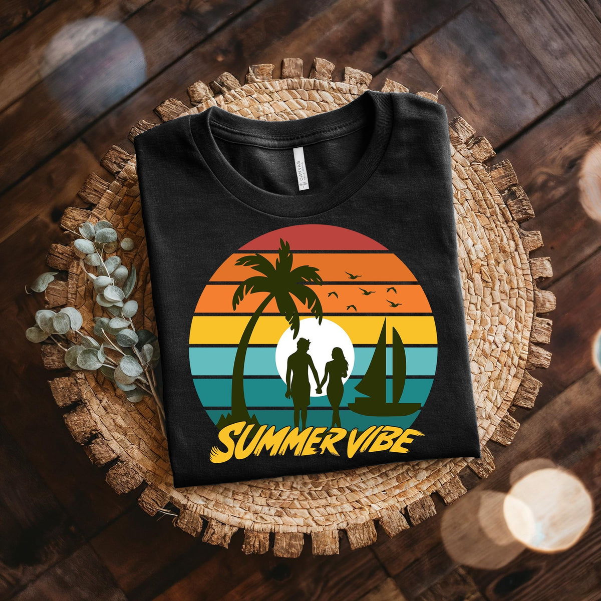 Couple On Vacation Unisex Vintage Print Short Sleeve