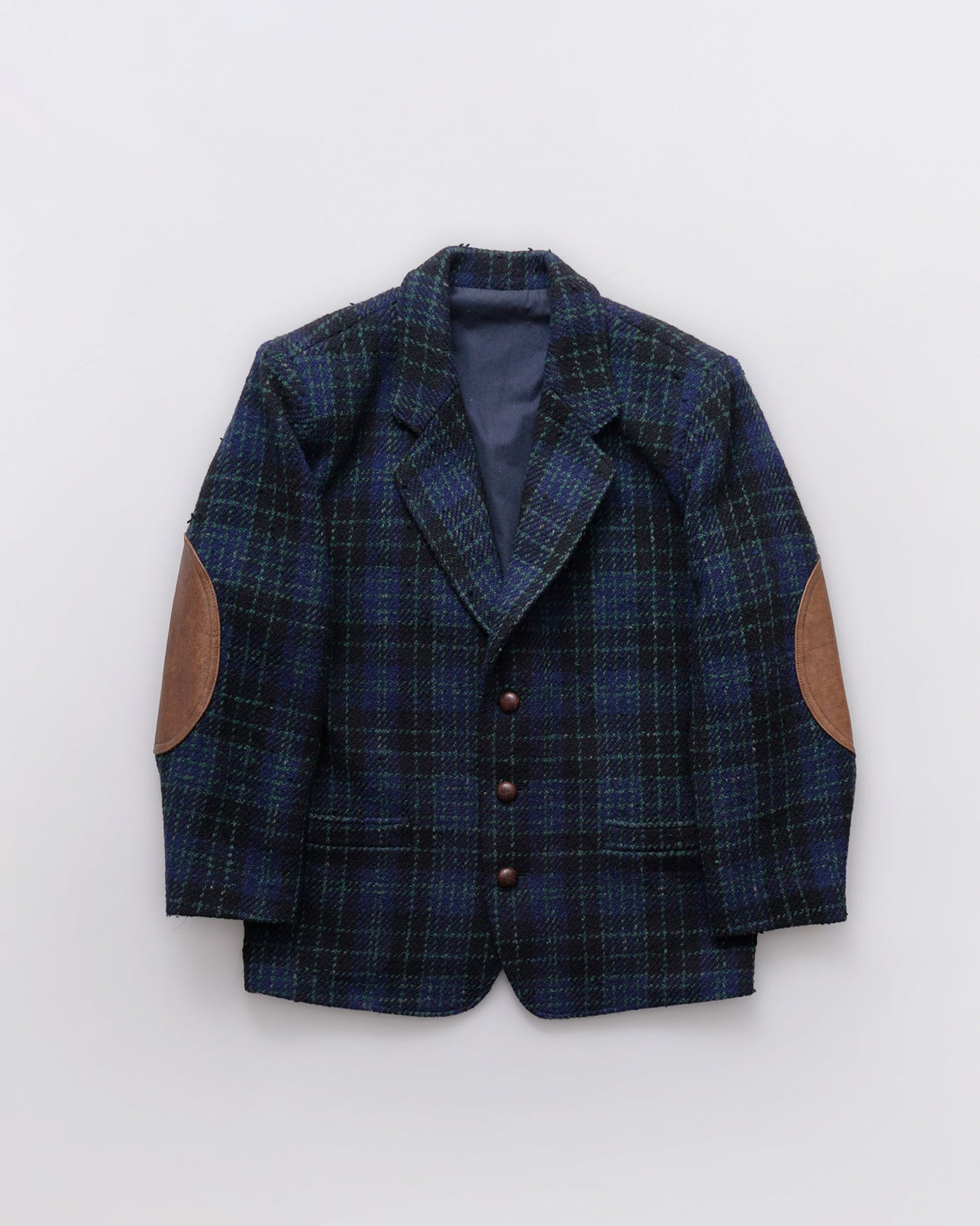 Leather Elbow Patched Plaid Tailored Jacket