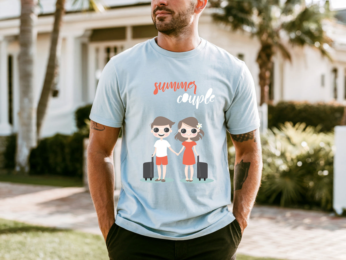Couple On Vacation Men's Round Neck Loose Short Sleeve