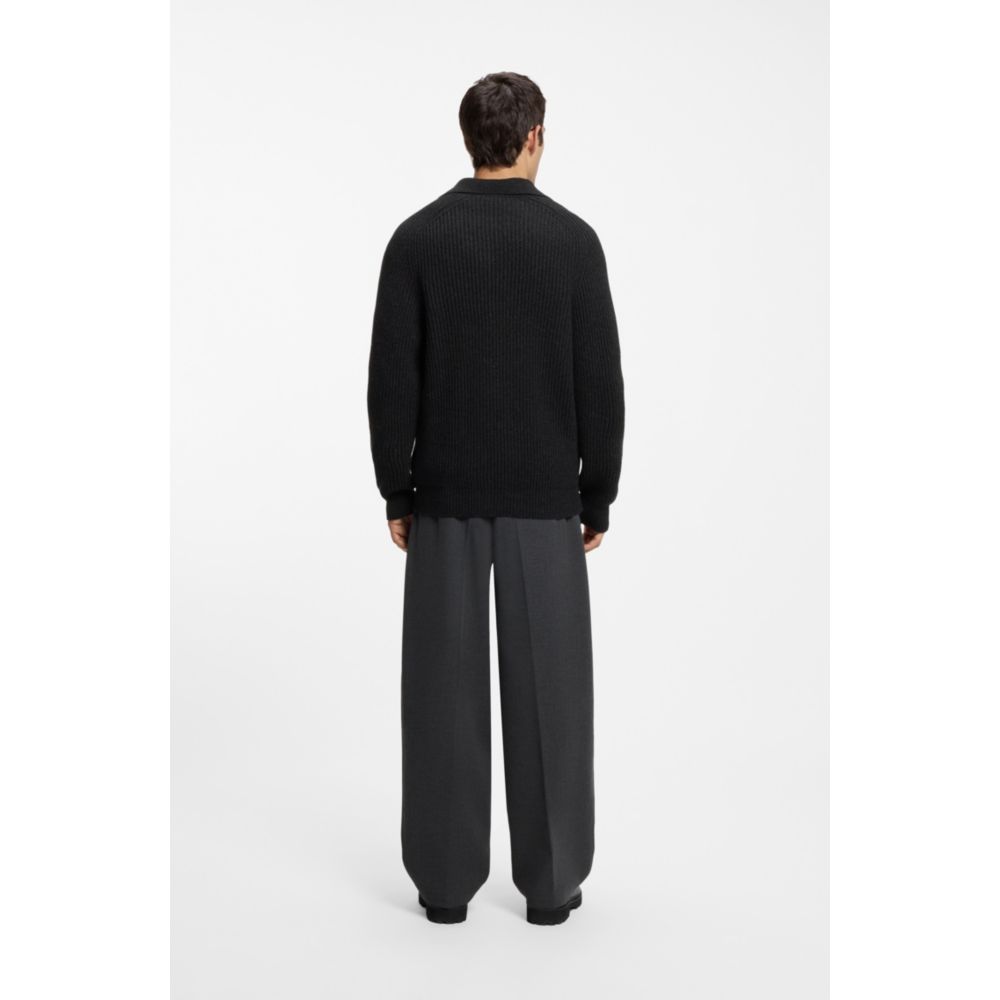 Virgin-wool-blend cardigan with shirt collar