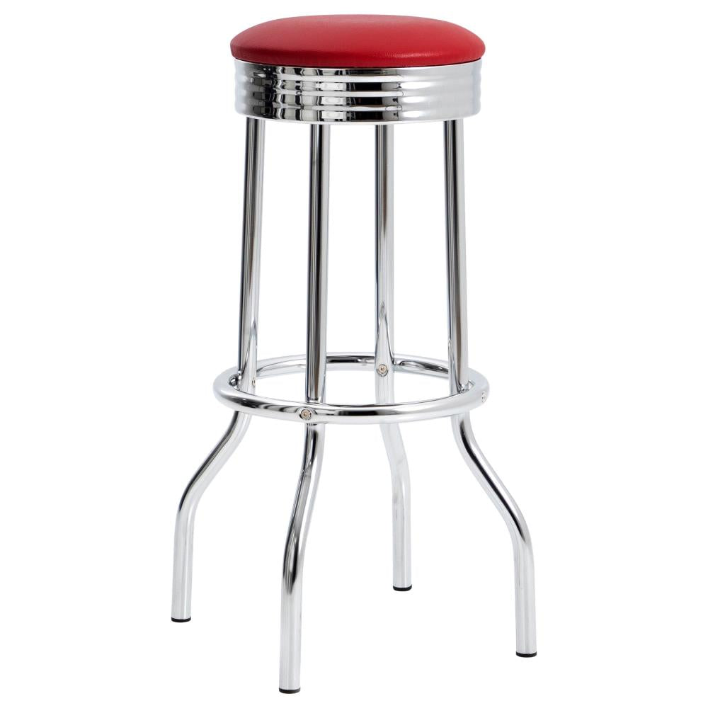 Modern Bar Height Stools with Upholstered Seats and Chrome Metal Legs