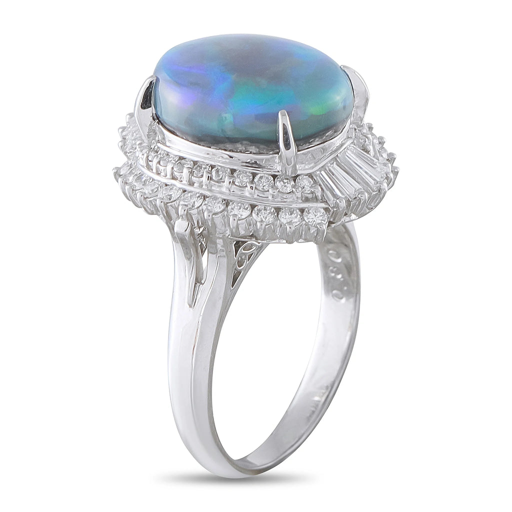 LB Exclusive Platinum 0.80ct Diamond and Black Opal Ring MF01-080326
