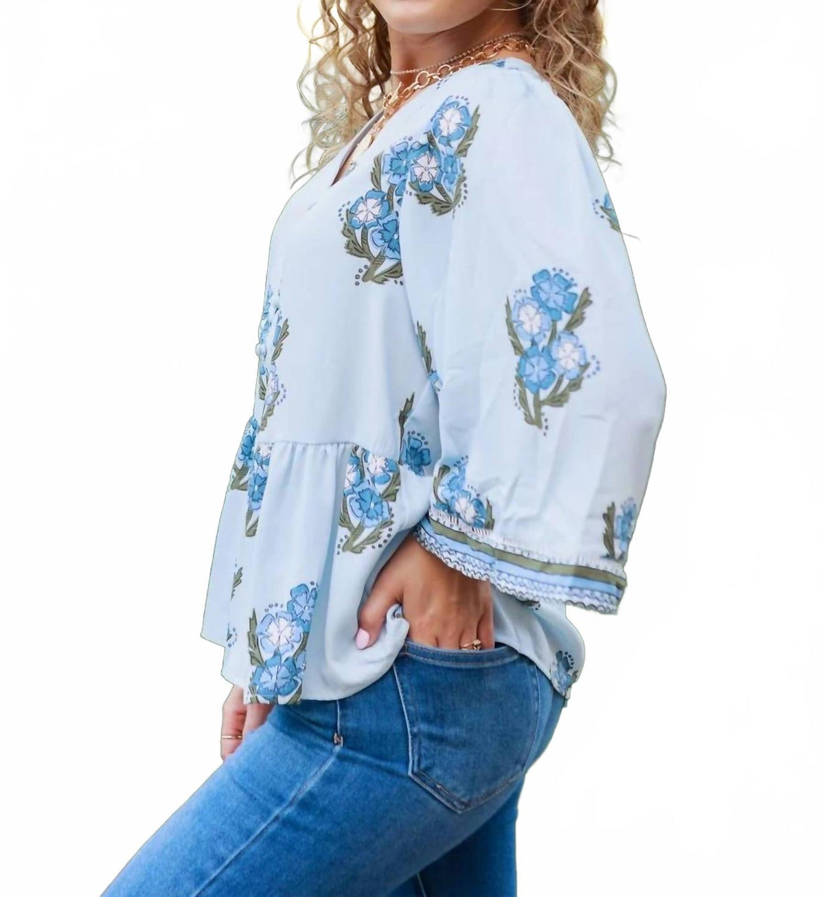Monroe Fable Floral Blouse In Blue