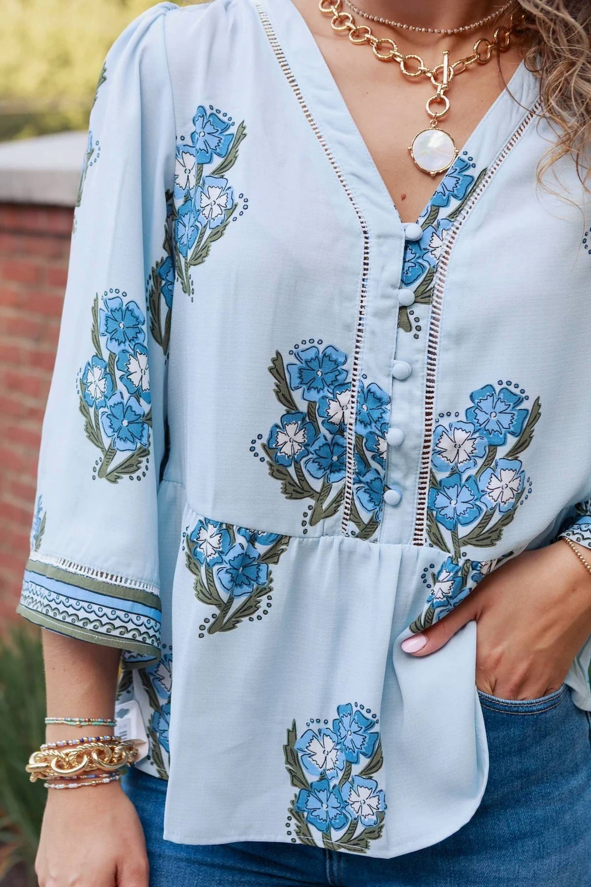 Monroe Fable Floral Blouse In Blue