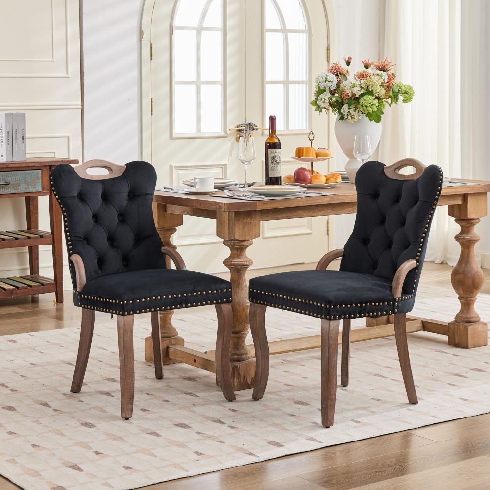 Luxury Upholstered Side Chairs with Tufted Backrests and Curved Wood Legs