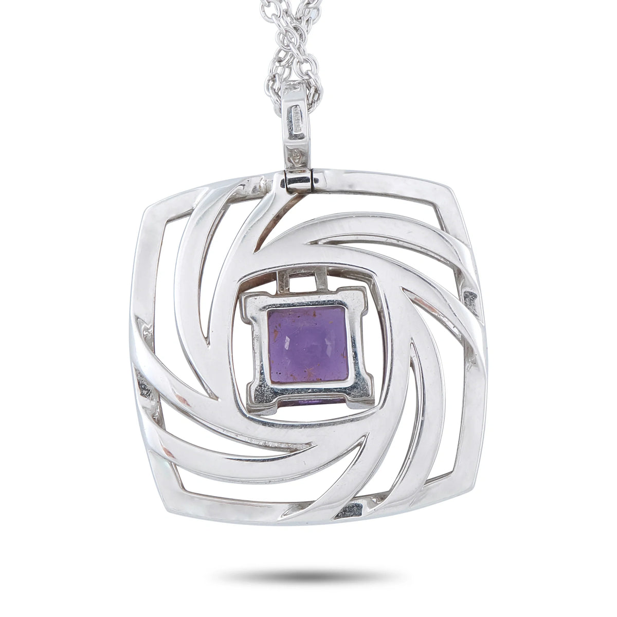 Luca Carati 18K White Gold 1.70ct Diamond and Amethyst Pendant Necklace #5388
