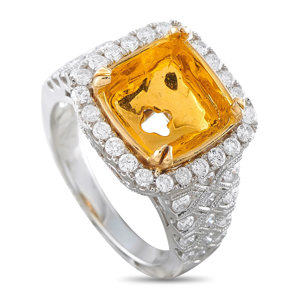 LB Exclusive 18K White and Yellow Gold 1.0ct Diamond Halo Mounting Ring MF18-082026