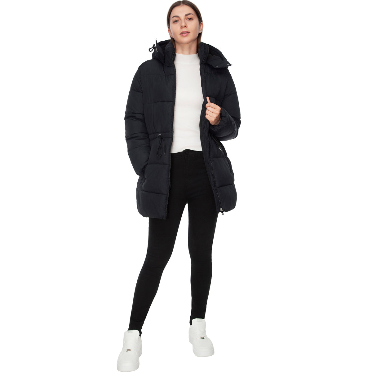 Rokka&Rolla Women's Cinched Waist Puffer Coat Wind Guard Winter Jacket