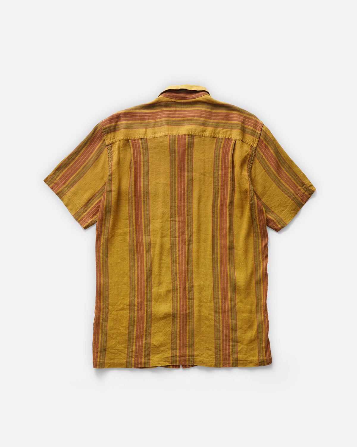 Open Collar S/S Striped Linen Shirt