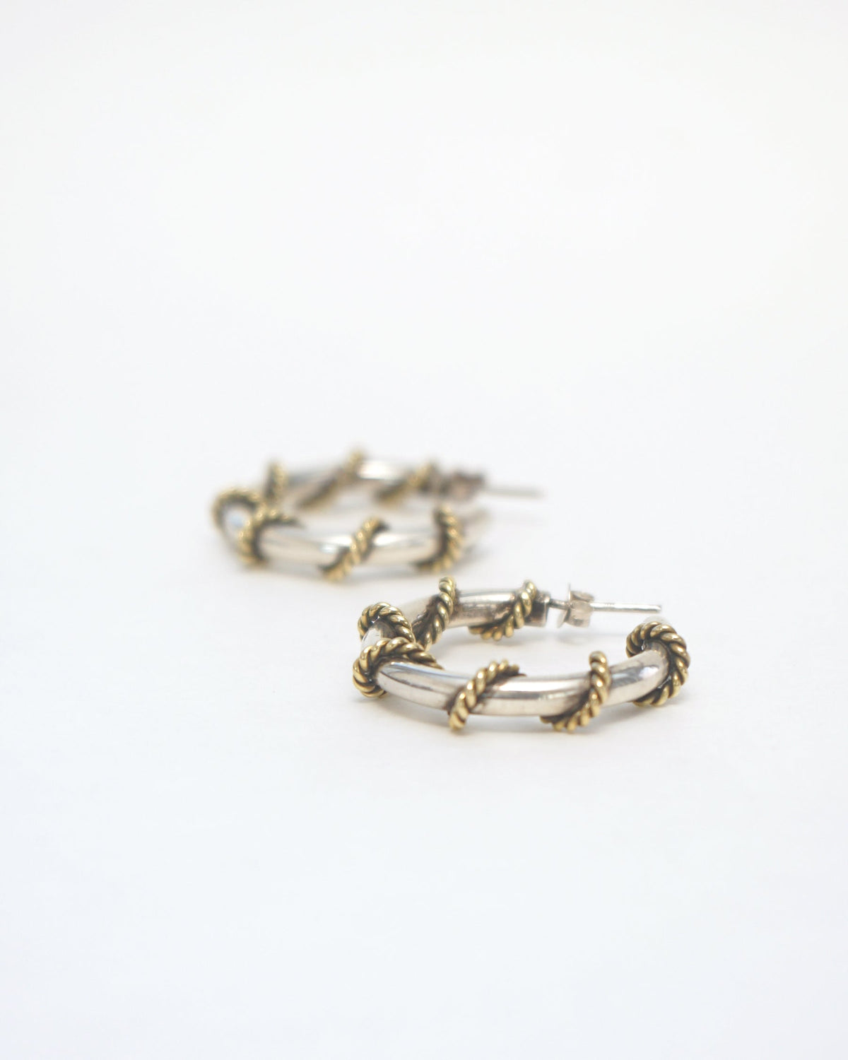 Silver × Brass Hoop Earrings