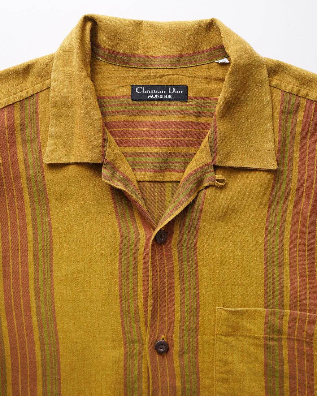 Open Collar S/S Striped Linen Shirt