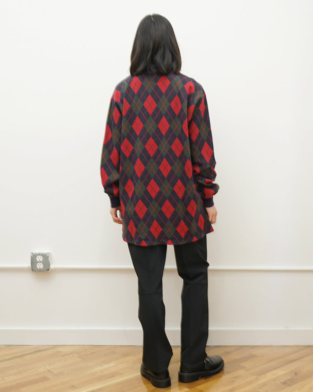 Knit Polo L/S / Navy Argyle