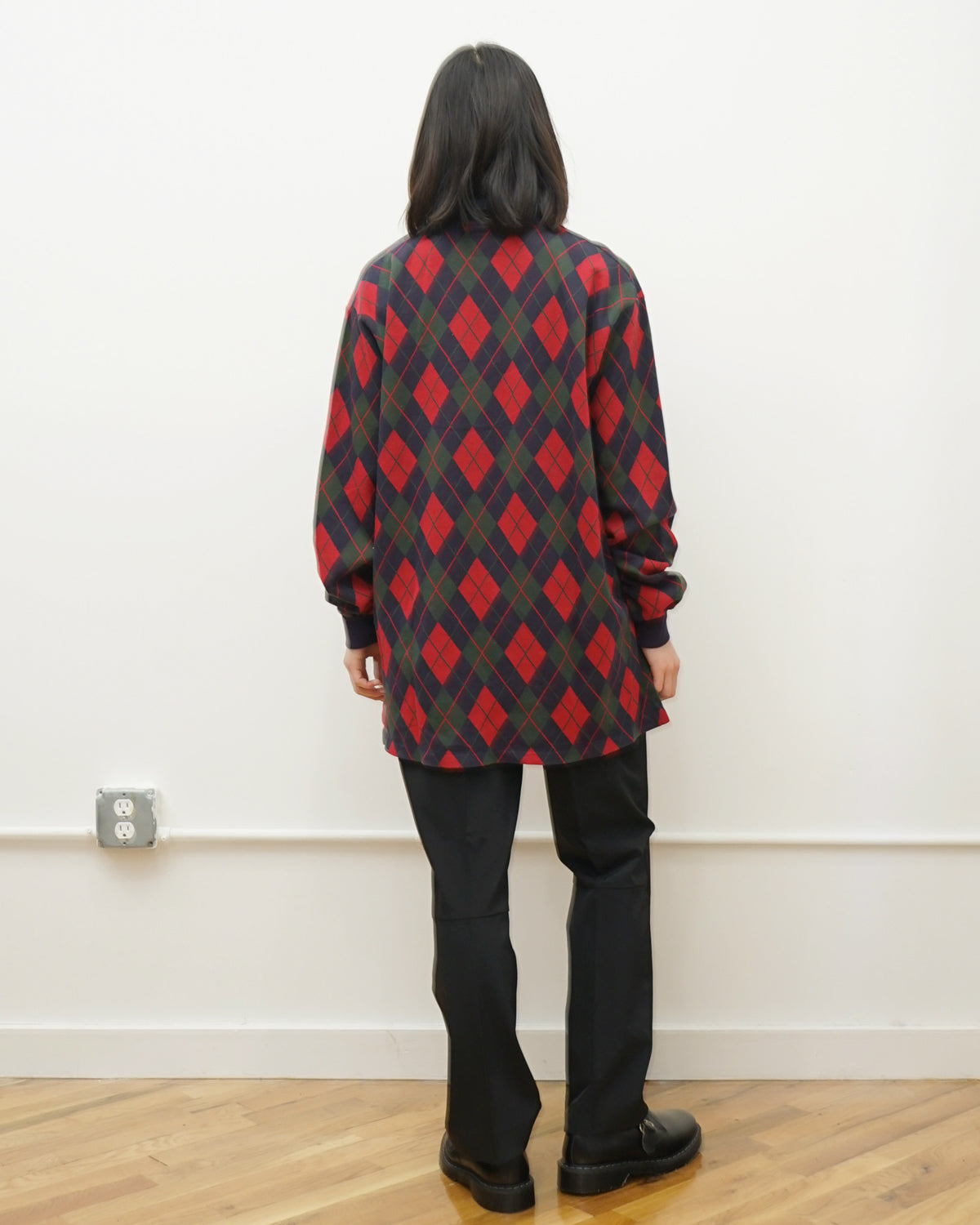 Knit Polo L/S / Navy Argyle