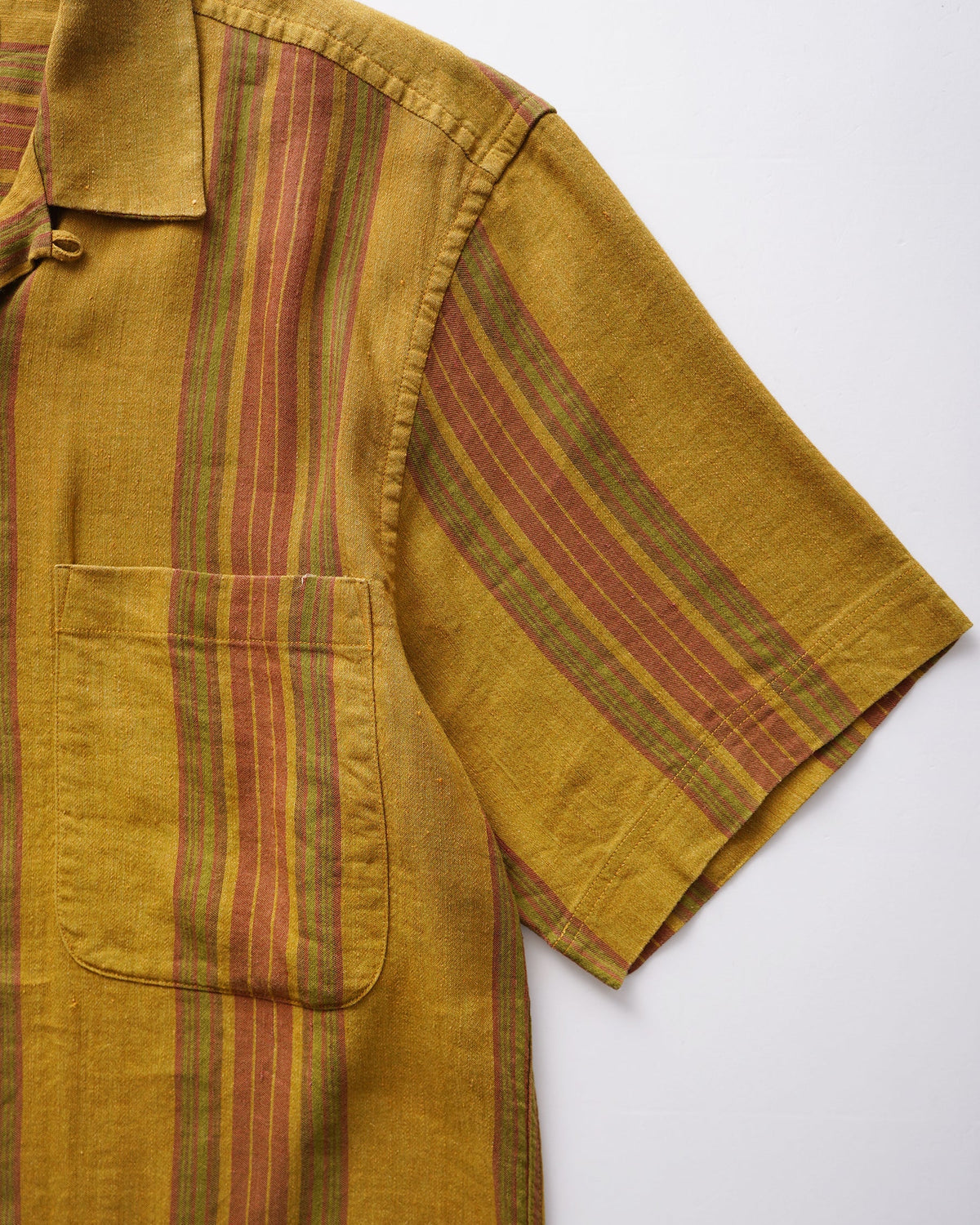 Open Collar S/S Striped Linen Shirt