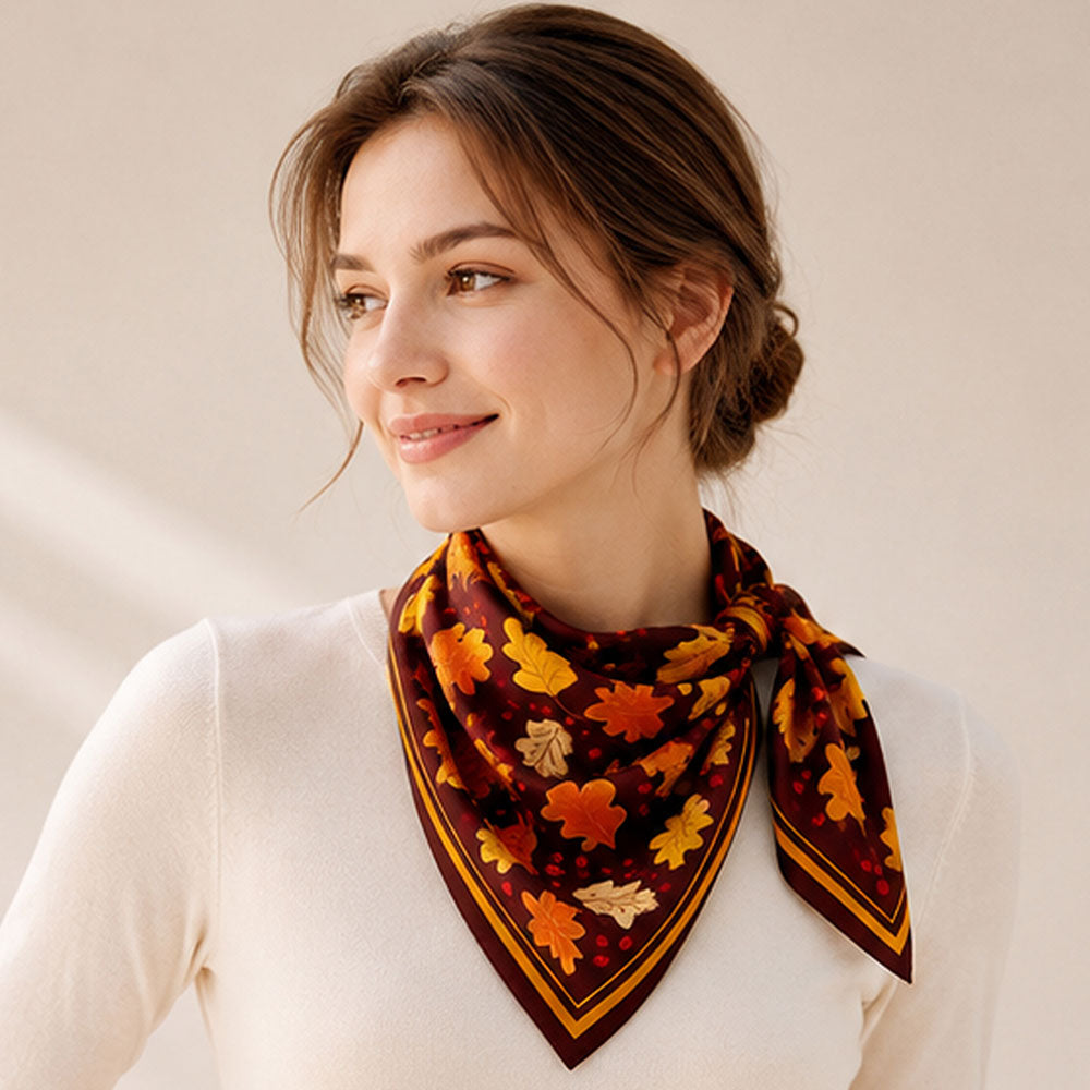 Fall Leaves Pattern Print Square Scarf