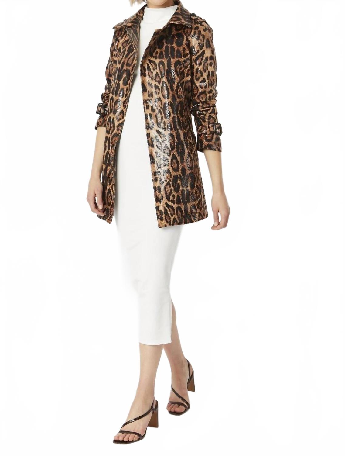 Jade Snakeskin Effect Mid Length Trench Coat In Brown