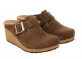 Women's Fanny Suede Leather Clog In Dark Tea