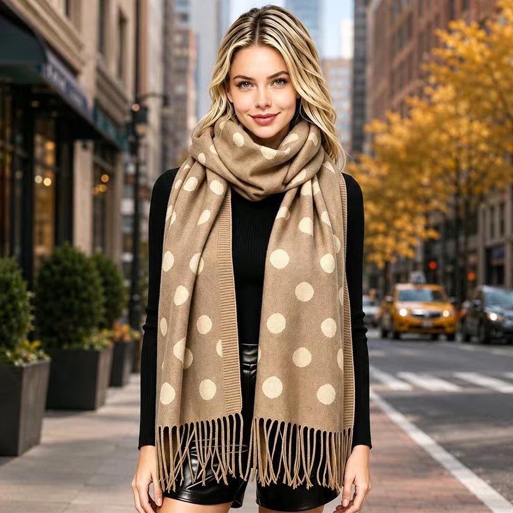 Polka Dot Pattern Fringe Scarf