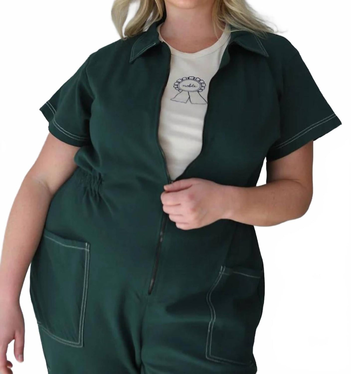 Cropped Leg And Cinched Waist Utility Suit In Hunter Green