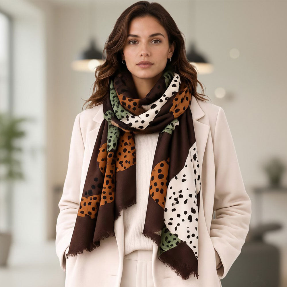 Oversized Abstract Animal Pattern Patchwork Print Wrap Scarf