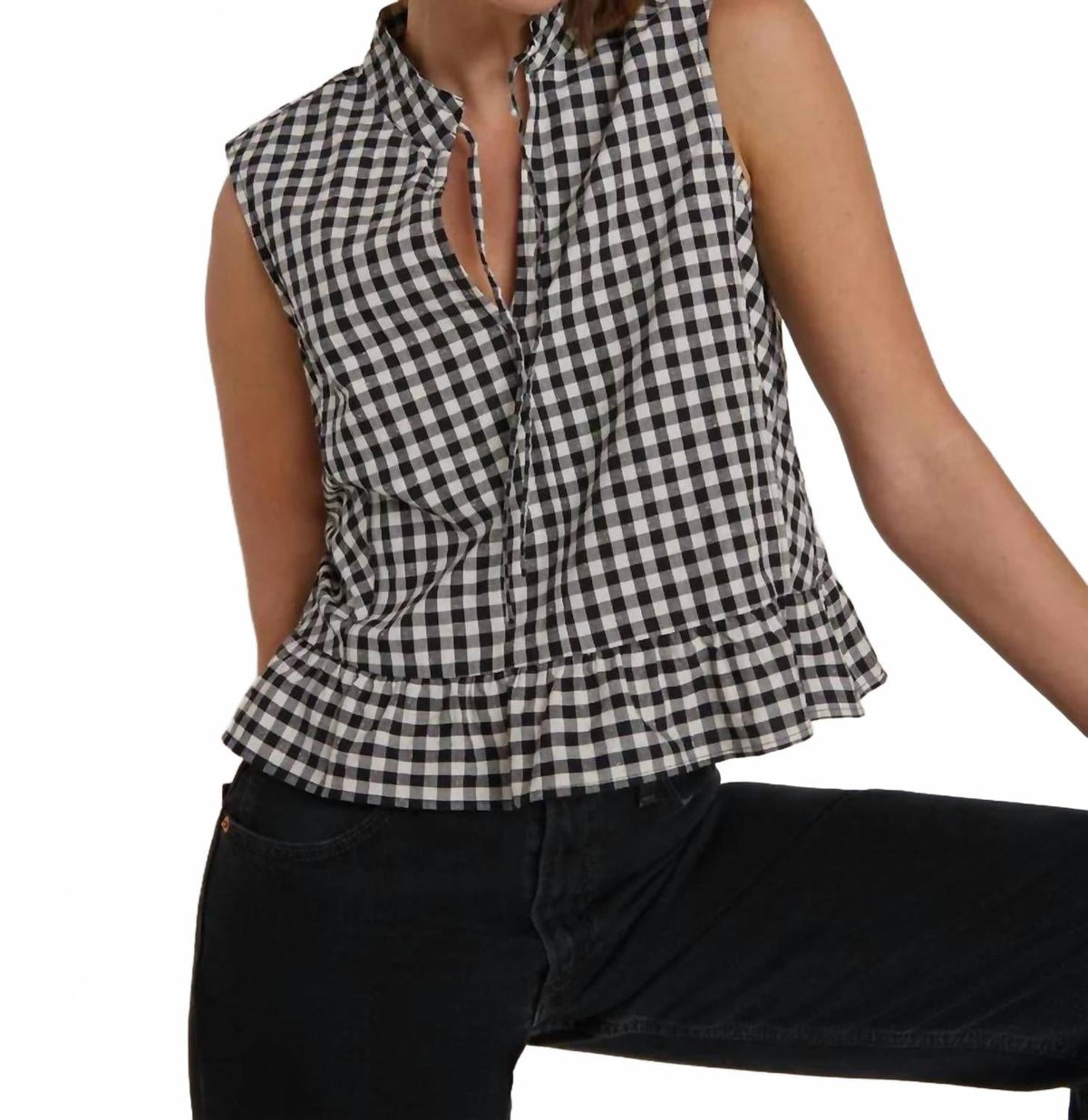 Dana Boxy Sleeveless Tank Top In Black/cream