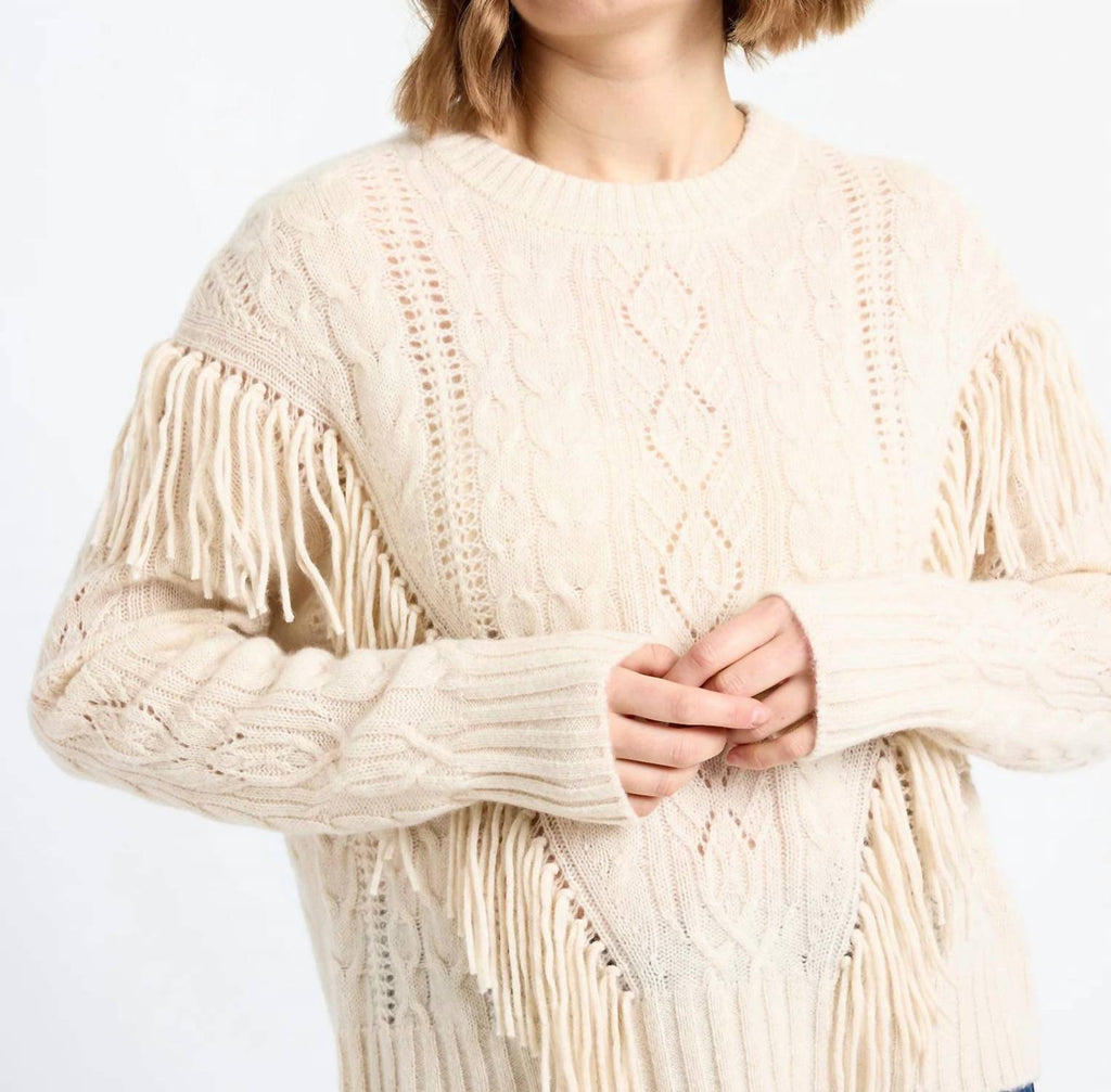Cable Fringed Crew Neck Jumper In Lace