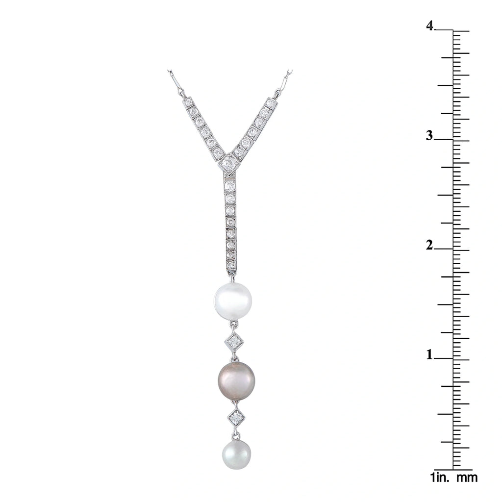 LB Exclusive Platinum 18K White Gold 0.85ct Diamond and Pearl Vintage Pendant Necklace MF04-073026