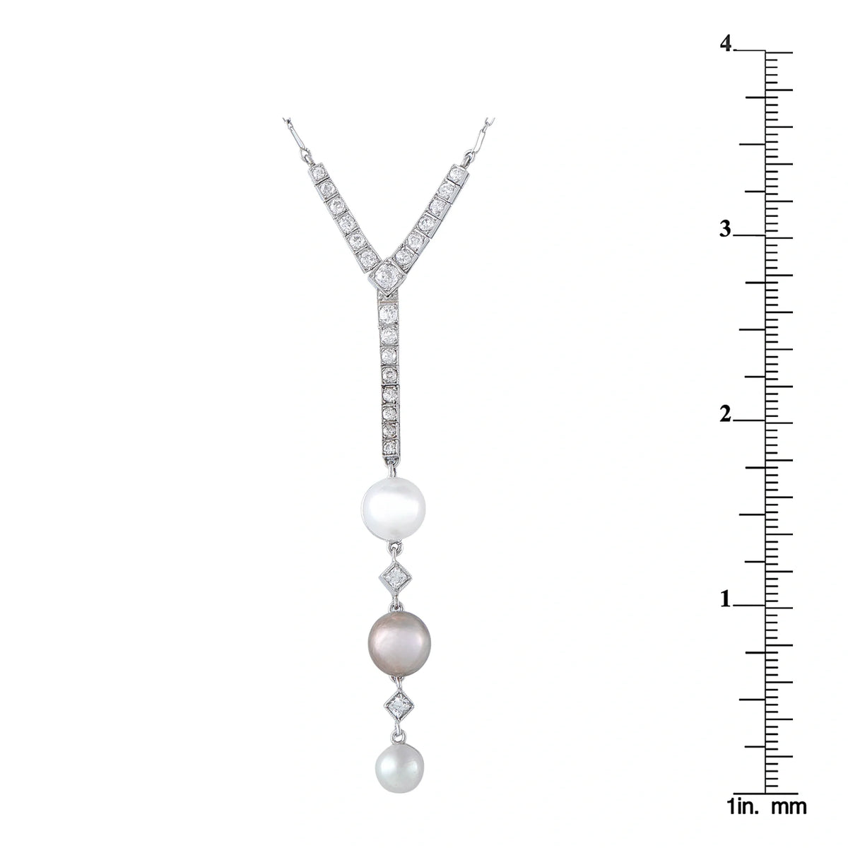 LB Exclusive Platinum 18K White Gold 0.85ct Diamond and Pearl Vintage Pendant Necklace MF04-073026