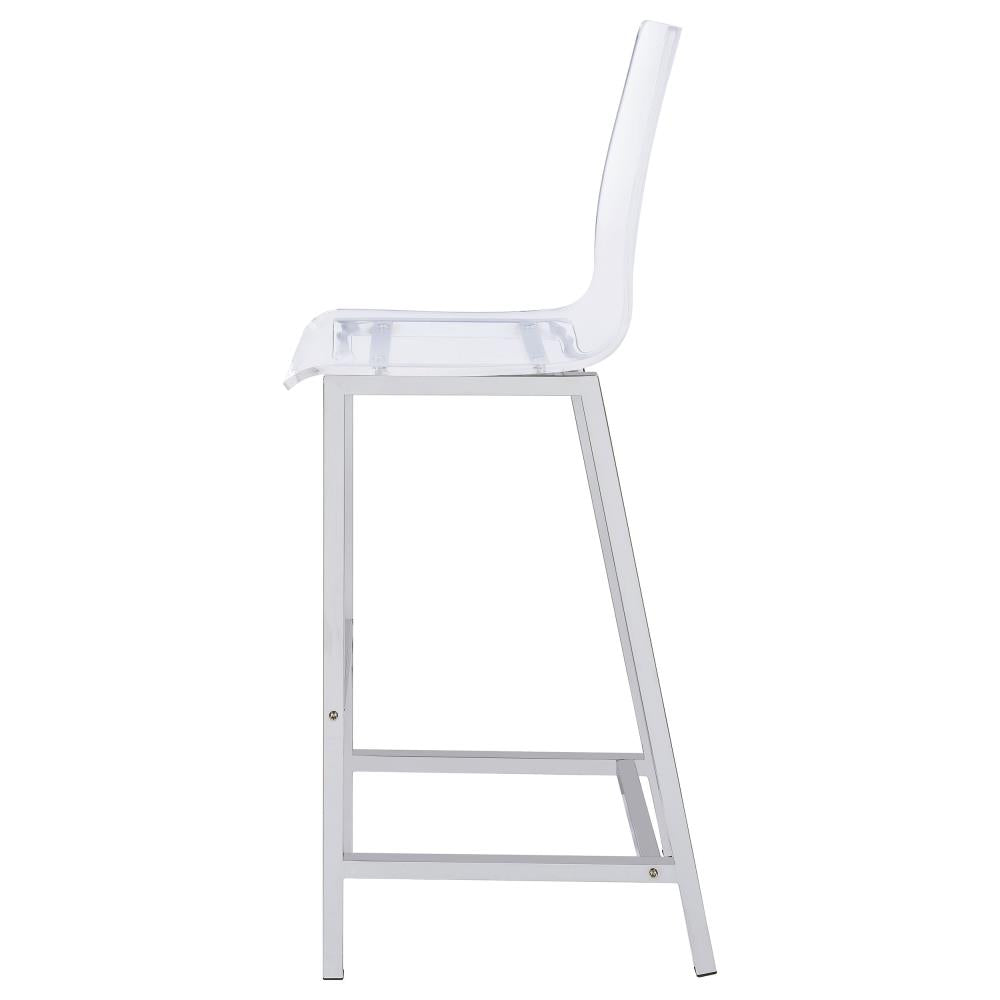 Modern Clear Bar Stools with Polished Chrome Metal Legs