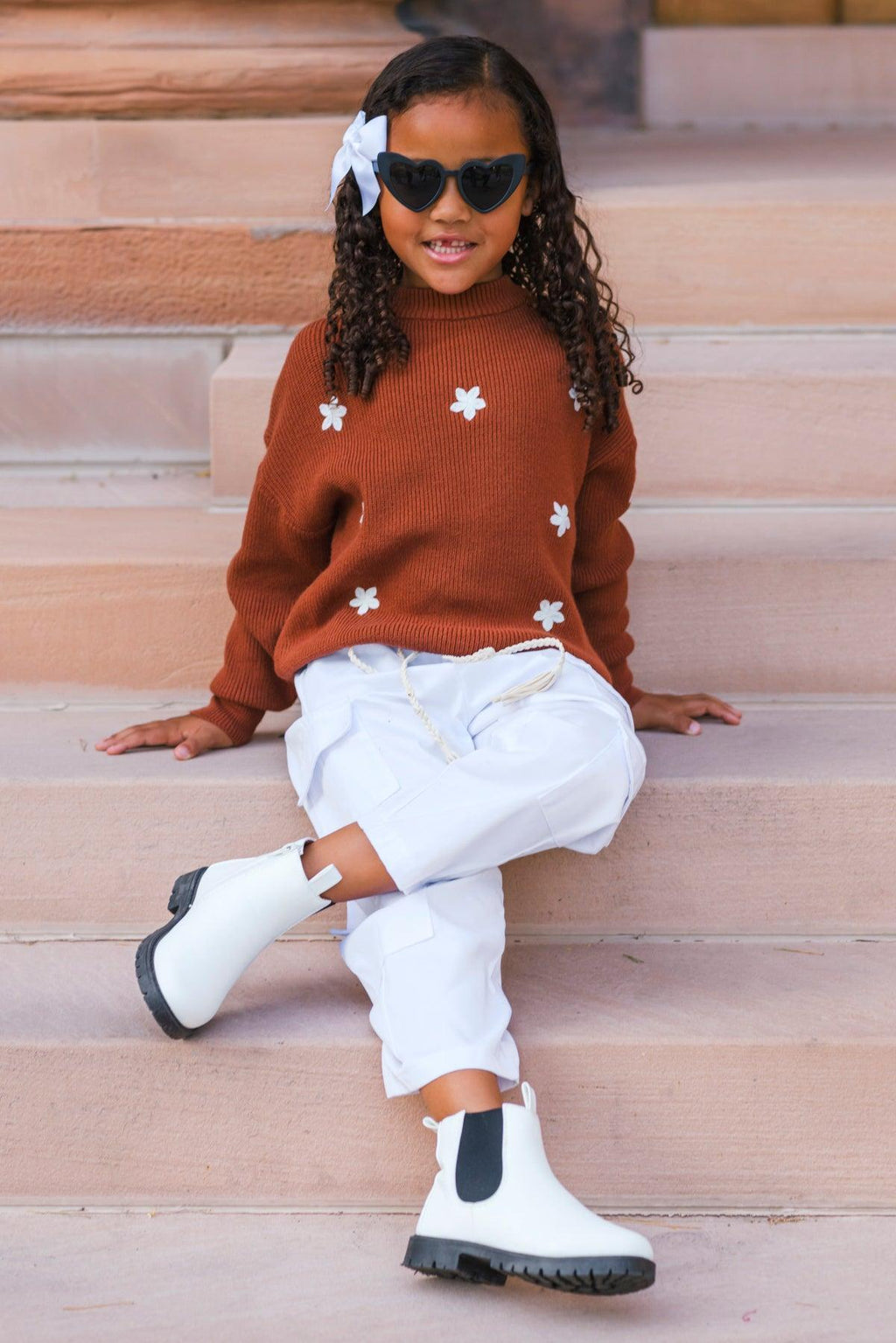 Brown Flower Sweater Cargo Pant Set