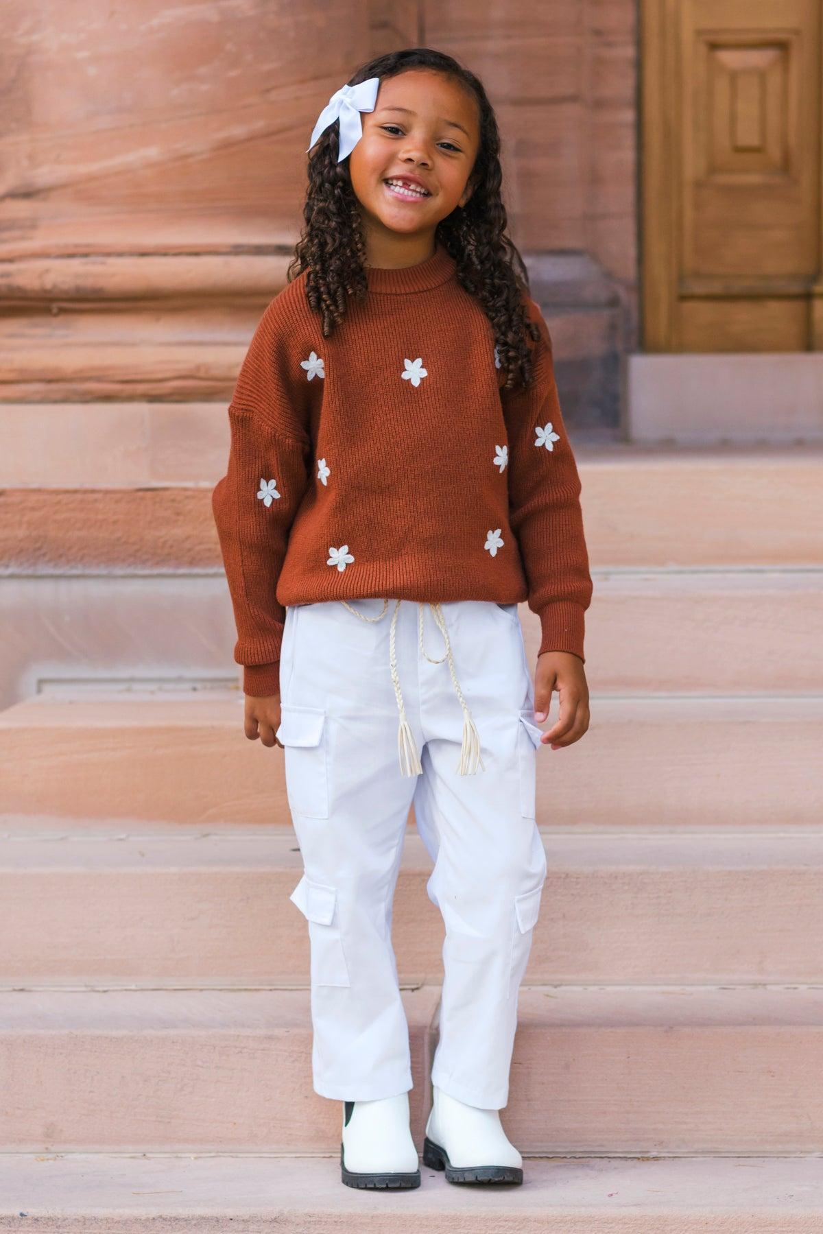 Brown Flower Sweater Cargo Pant Set