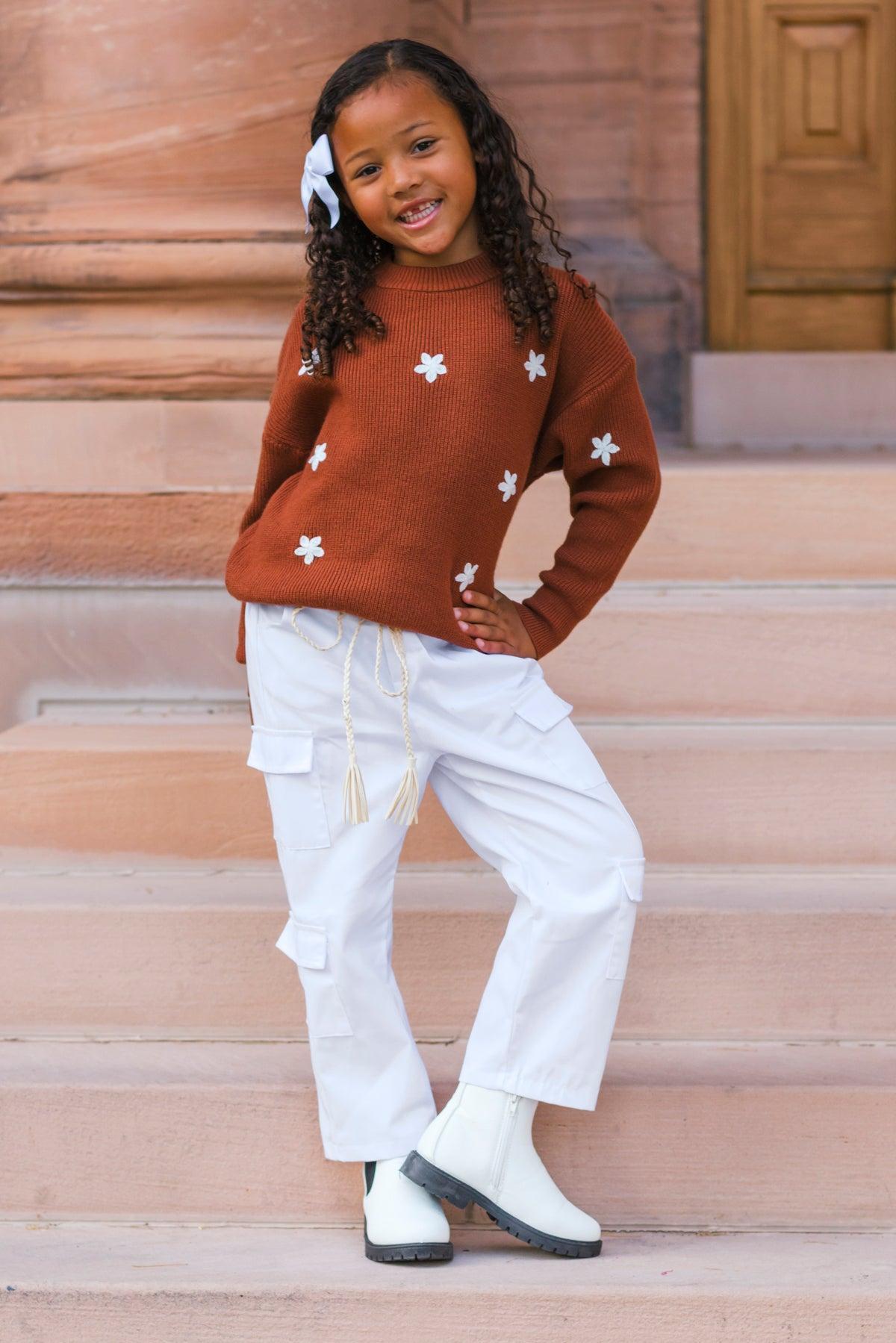 Brown Flower Sweater Cargo Pant Set