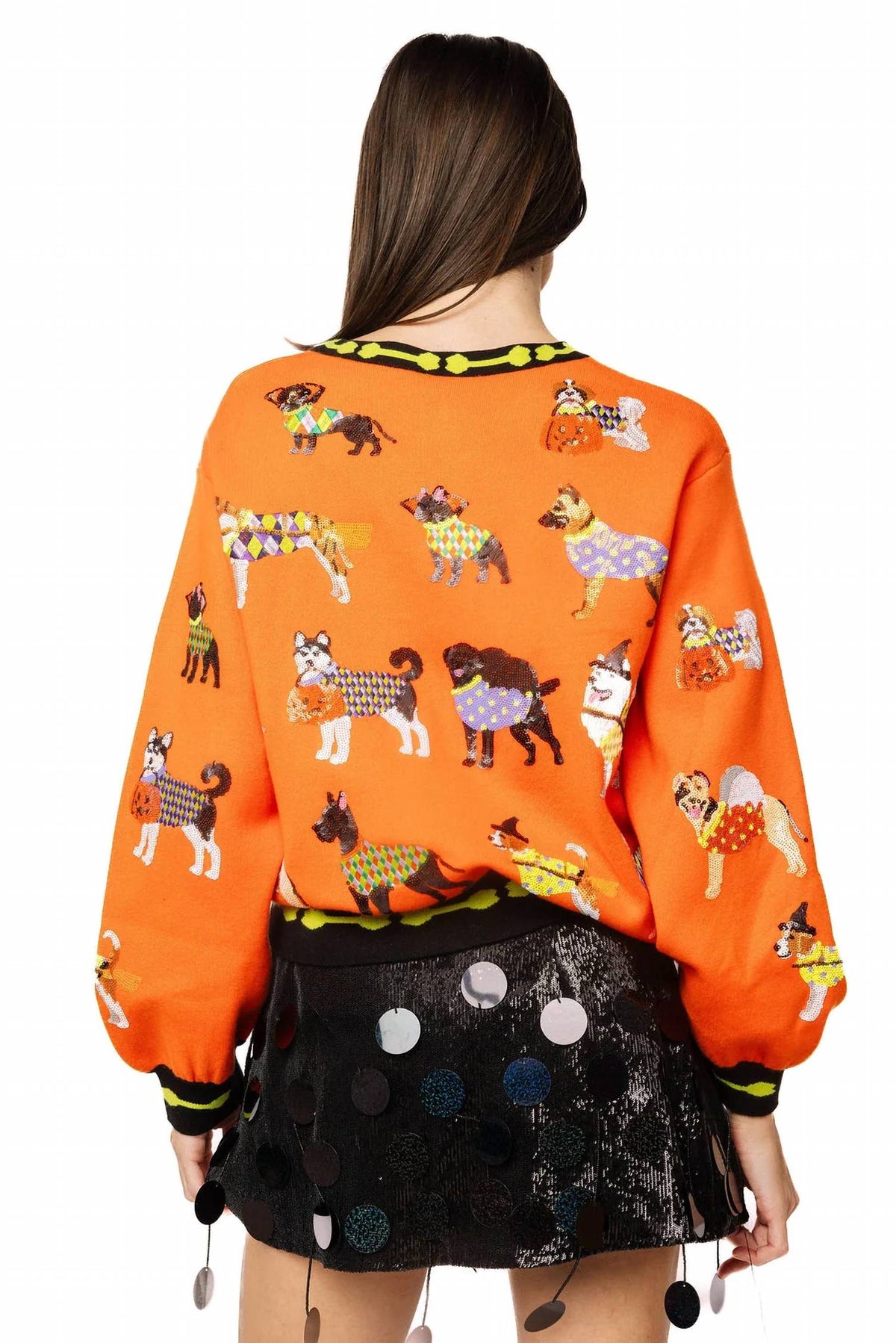Halloween Dogs Button Up Cardigan In Orange