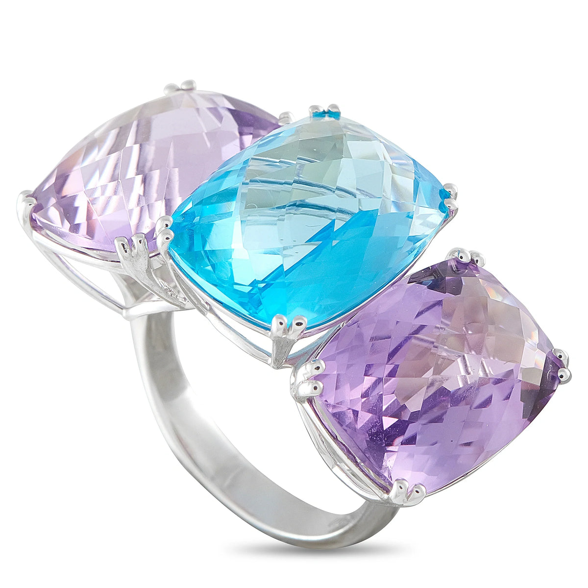 LB Exclusive 18K White Gold Amethyst and Topaz Three-Stone Ring MF02-081226