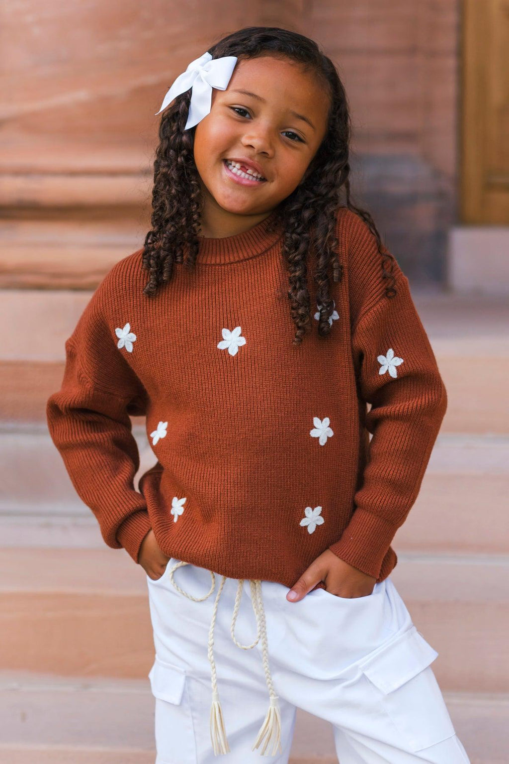 Brown Flower Sweater Cargo Pant Set
