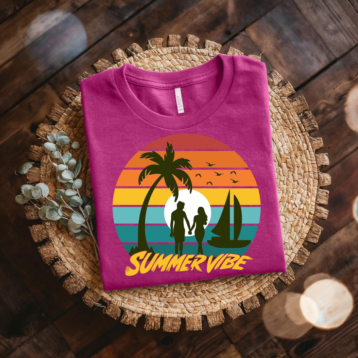 Couple On Vacation Unisex Vintage Print Short Sleeve