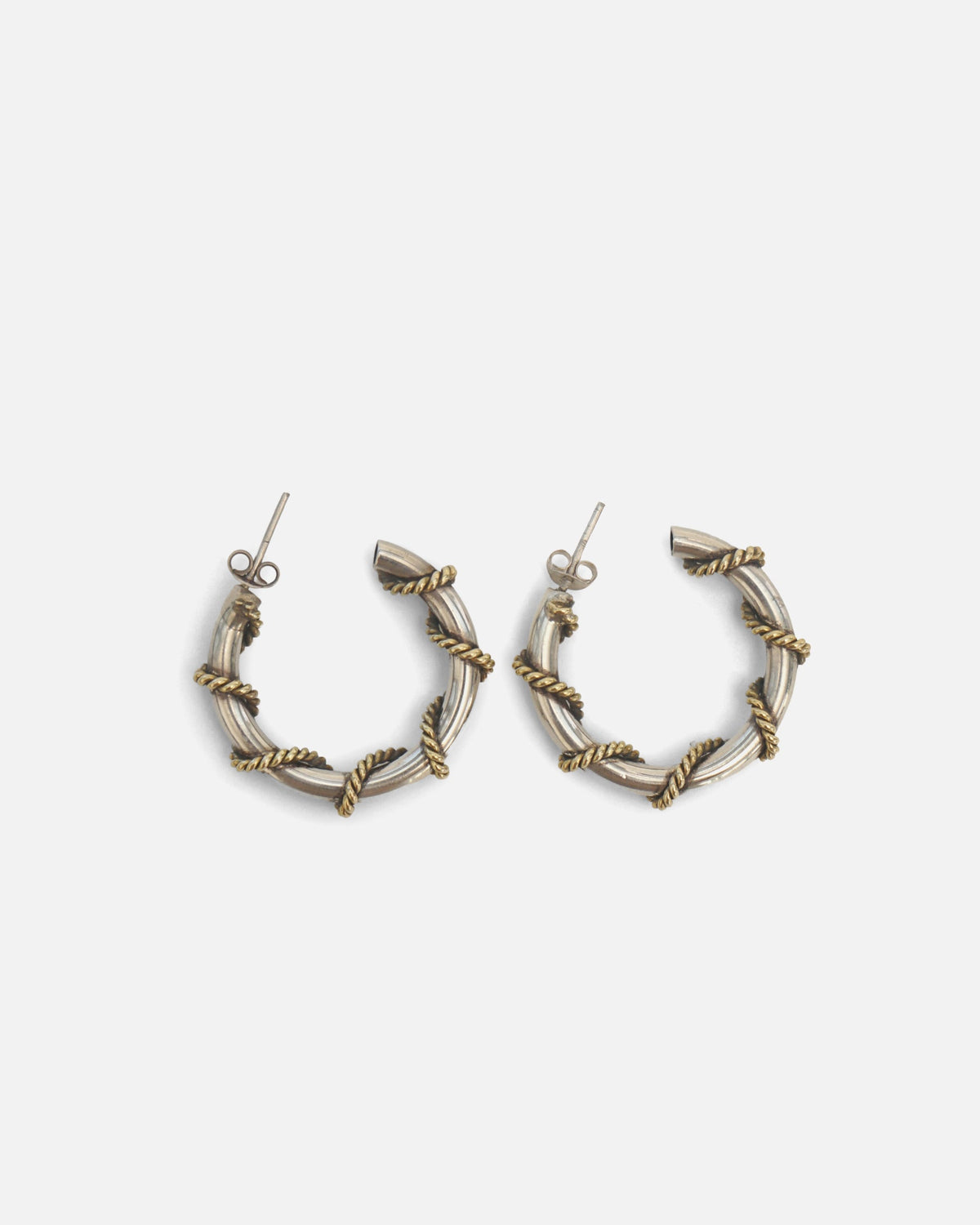 Silver × Brass Hoop Earrings