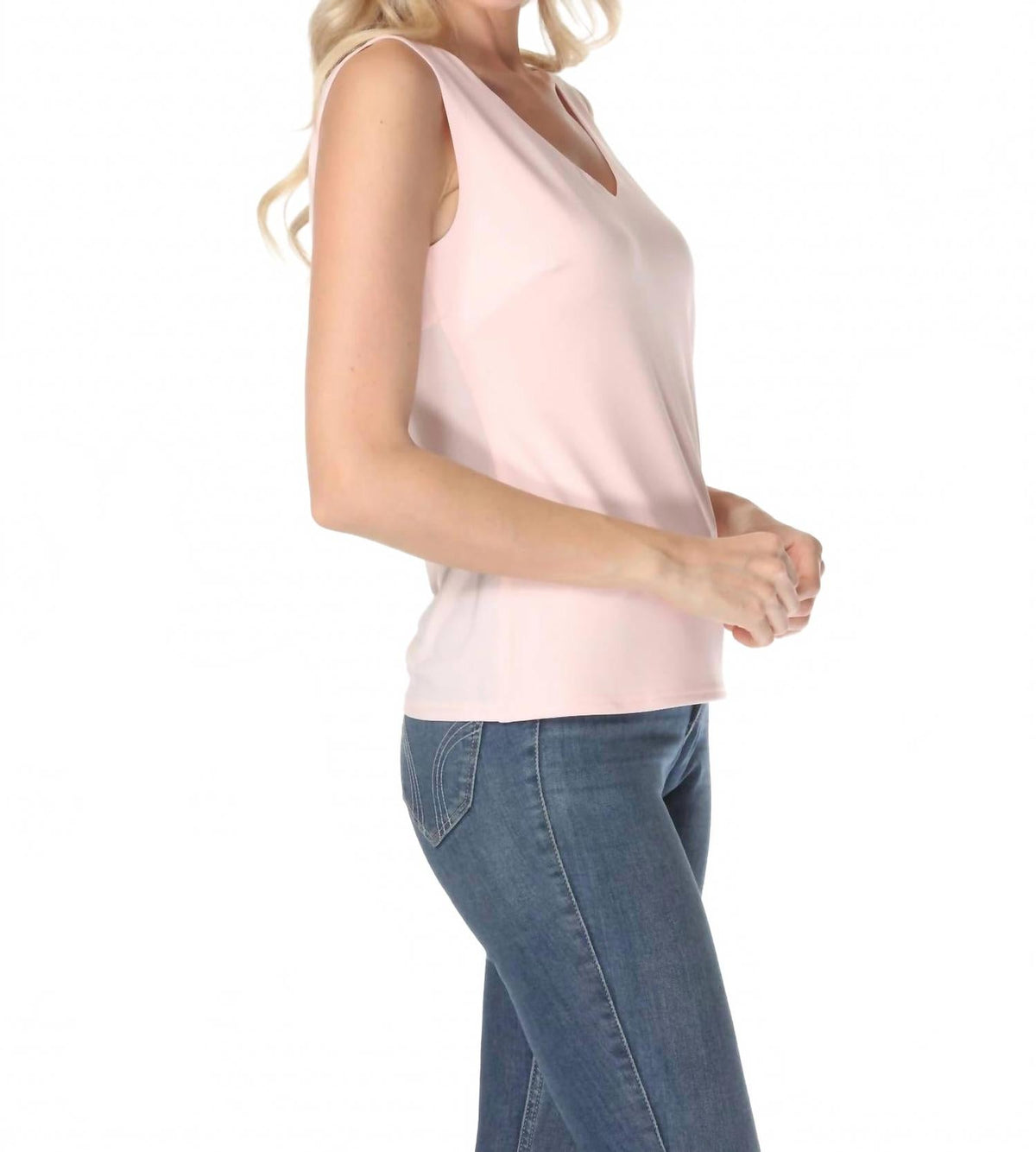 V-Neck Sleeveless Tank Top In Petal Pink
