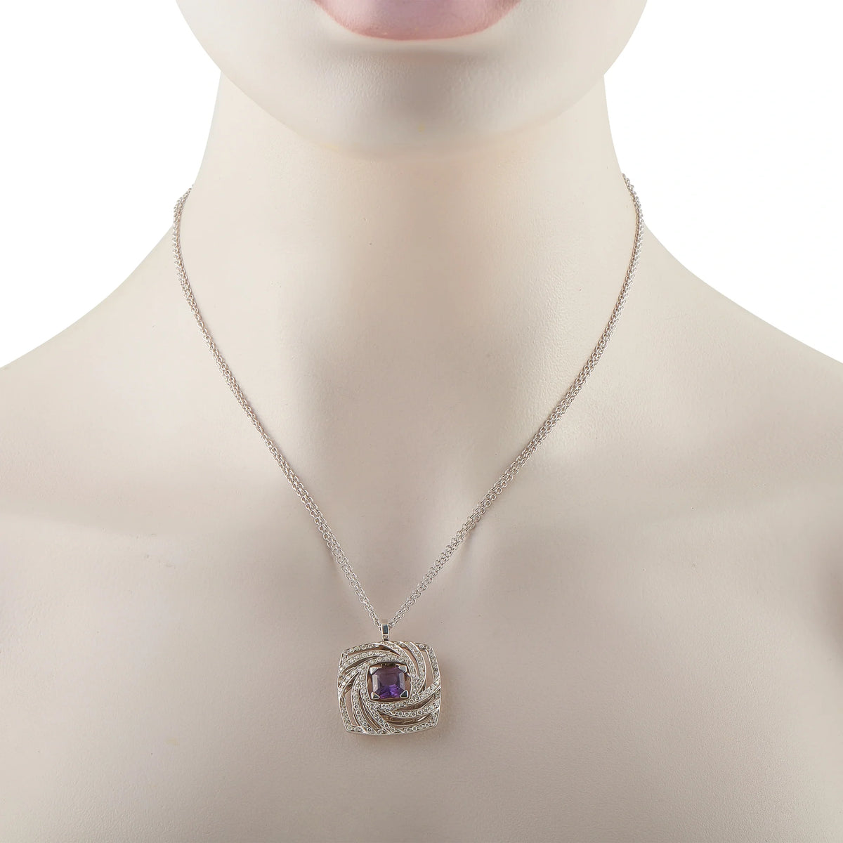 Luca Carati 18K White Gold 1.70ct Diamond and Amethyst Pendant Necklace #5388