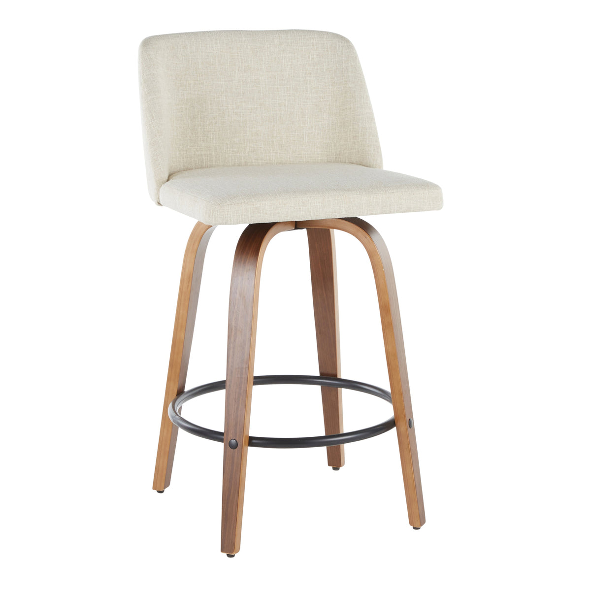 Upholstered Counter Stools with Wooden Legs- Set of 2
