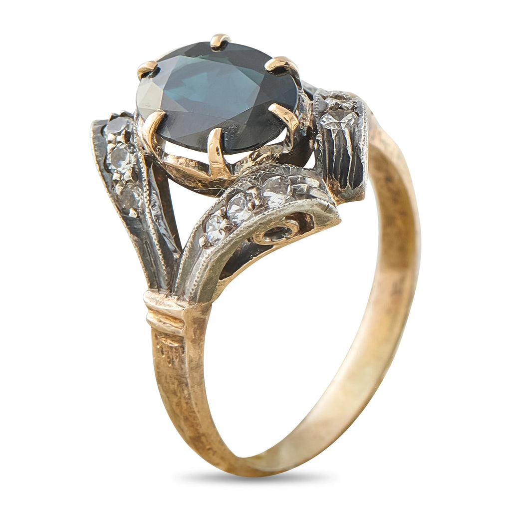 LB Exclusive 14K Rose Gold and Silver 0.15ct Diamond Sapphire Antique Ring MF18-072826