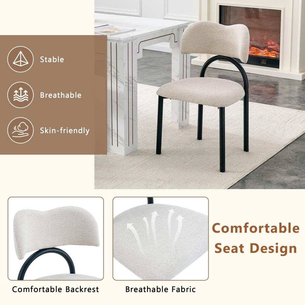 Modern Breathable Fabric Dining Chairs with Black Metal Frame