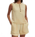 Maria Button Placket Tank Top In Anise Flower