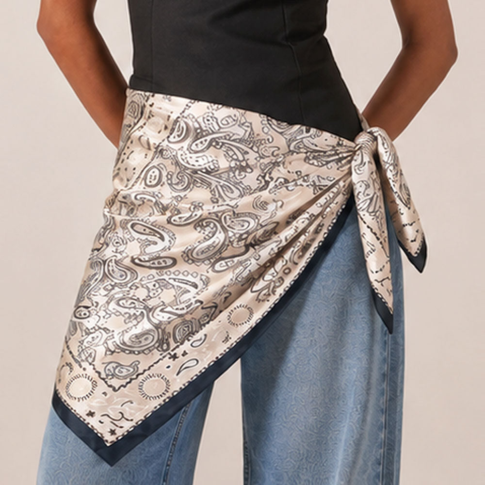 Ornate Border Paisley Pattern Print Square Scarf