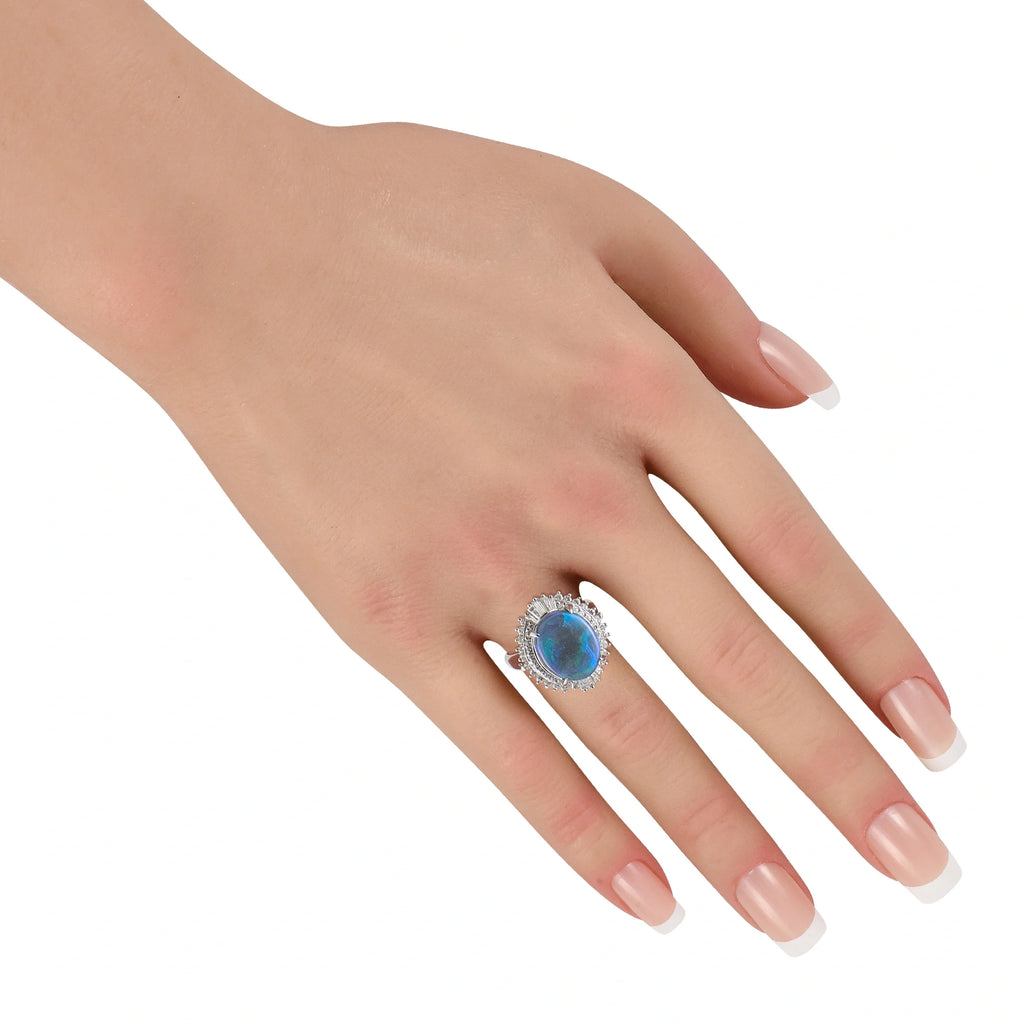 LB Exclusive Platinum 0.80ct Diamond and Black Opal Ring MF01-080326