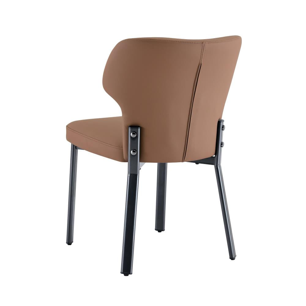 Modern PU Upholstered Dining Chairs with Pleated Backrests and Sturdy Metal Legs