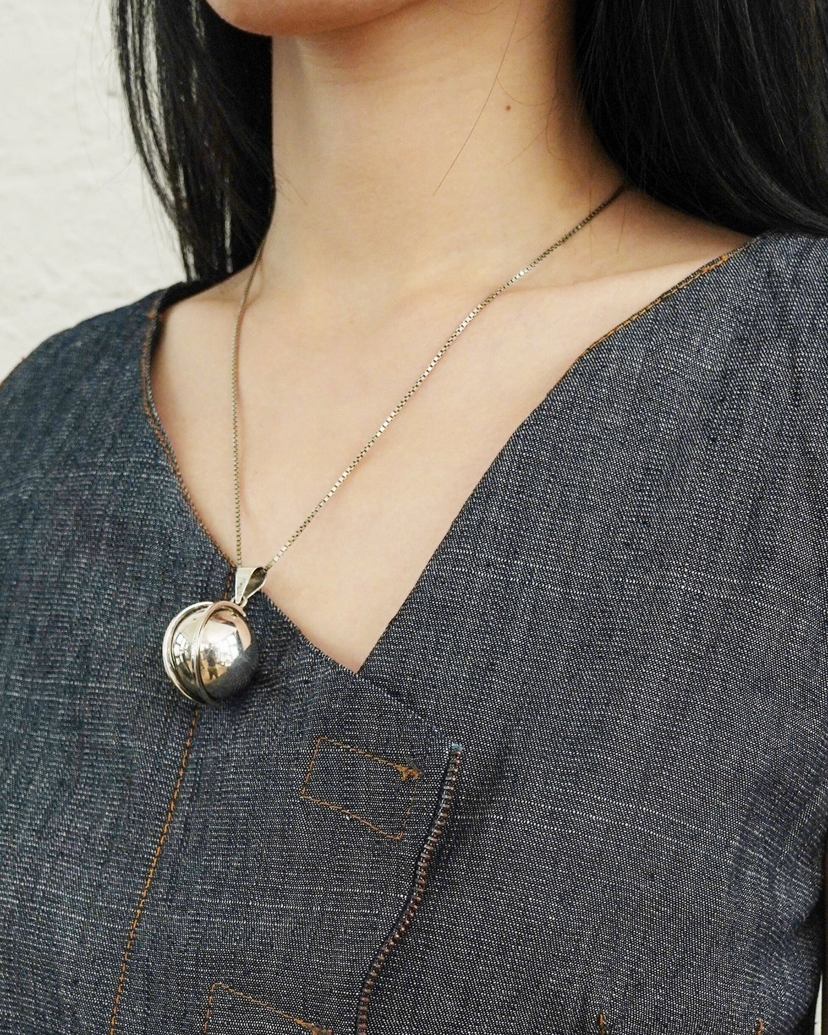 Silver Chain Necklace w/ Chime Ball Charm