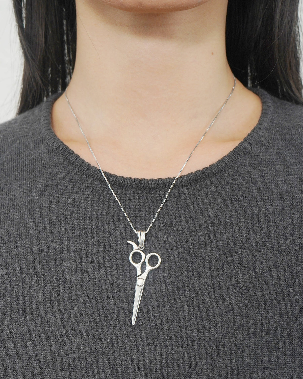 Silver Chain Necklace w/ Scissors Charm