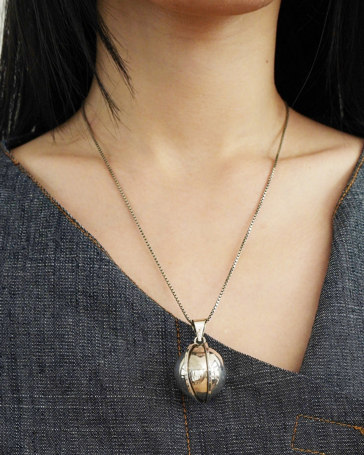 Silver Chain Necklace w/ Chime Ball Charm