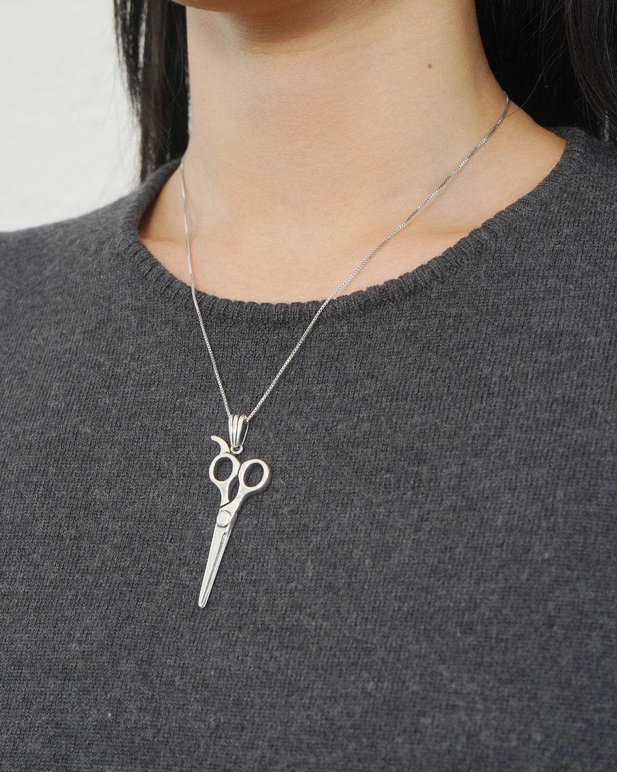 Silver Chain Necklace w/ Scissors Charm